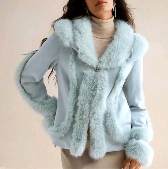 Jackets & Blazers - Women's Solid Color Patchwork Fluffy Long Sleeve Loose Fashion Jacket,Winter